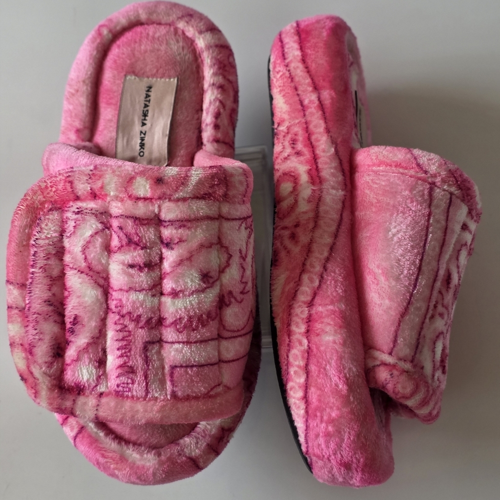 NATASHA ZINKO PINK BANDANA PRINT VOLUME PLATFORM SLIDES 9 - Picture 10 of 12